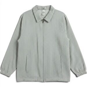Vtg Women's XL Jacket Sage‎ Green White Seersucker Striped Cotton Full Zip NWT